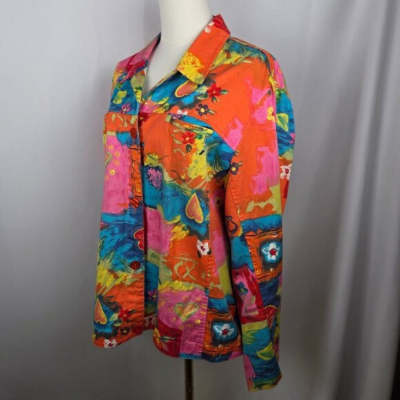 Coldwater Creek Jacket Shacket 2X Colorful Abstract Button-Down Artsy Dopamine - Picture 3 of 8